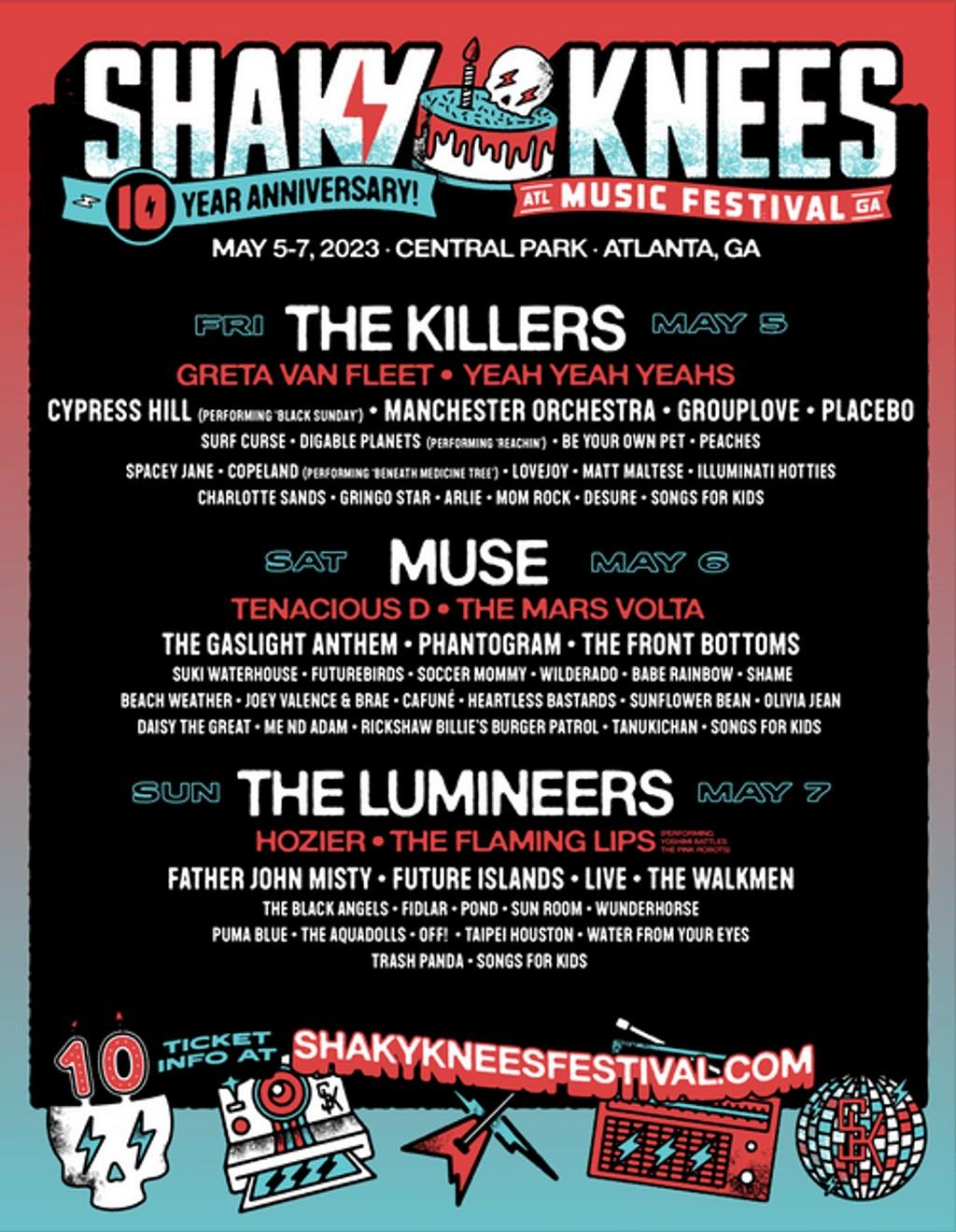 Lineup Poster Shaky Knees Festival 2023