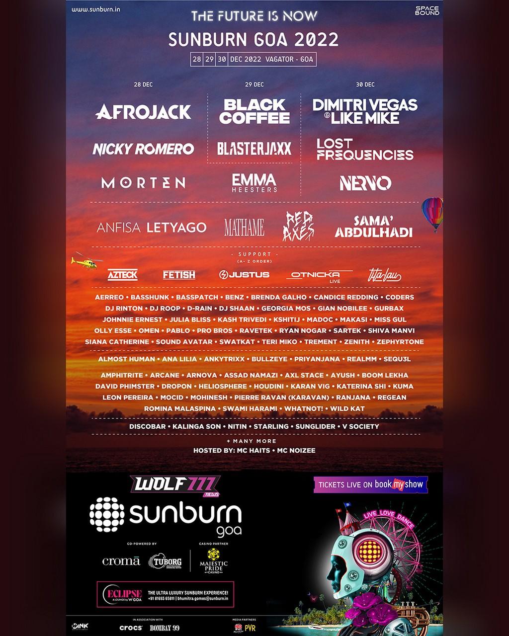 Lineup Poster Sunburn Festival 2022