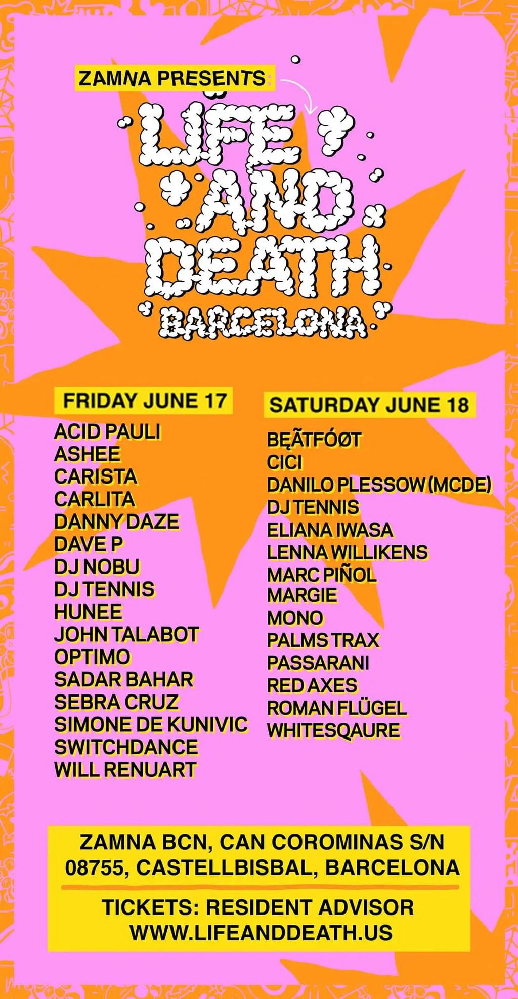 Lineup Poster Life and Death Barcelona 2022
