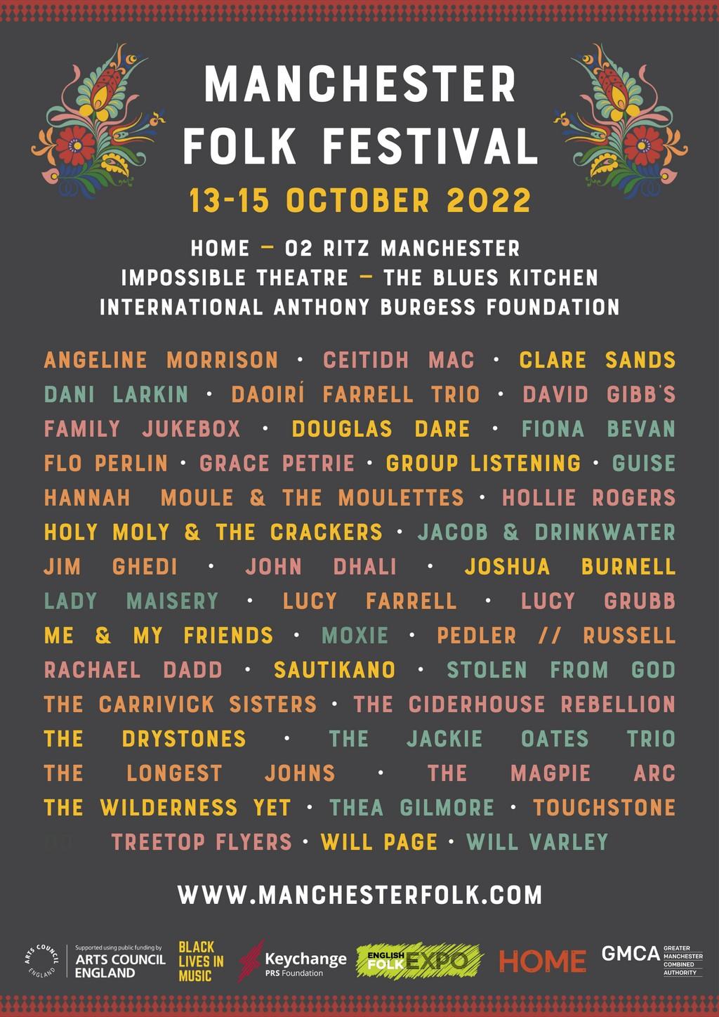 Lineup Poster Manchester Folk Festival 2022