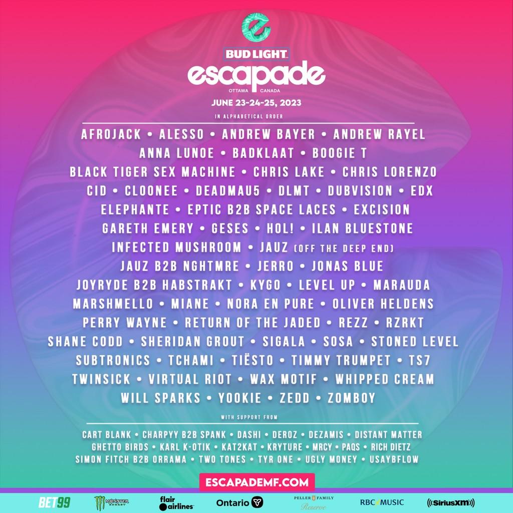 Lineup Poster Escapade Music Festival 2023