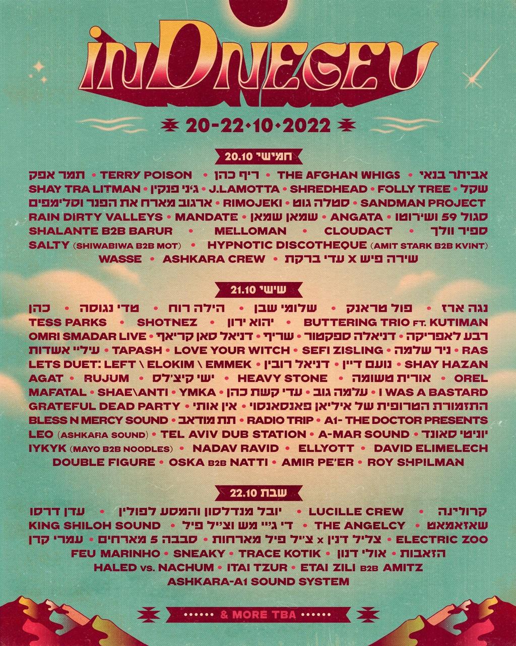 Lineup Poster InDnegev 2022