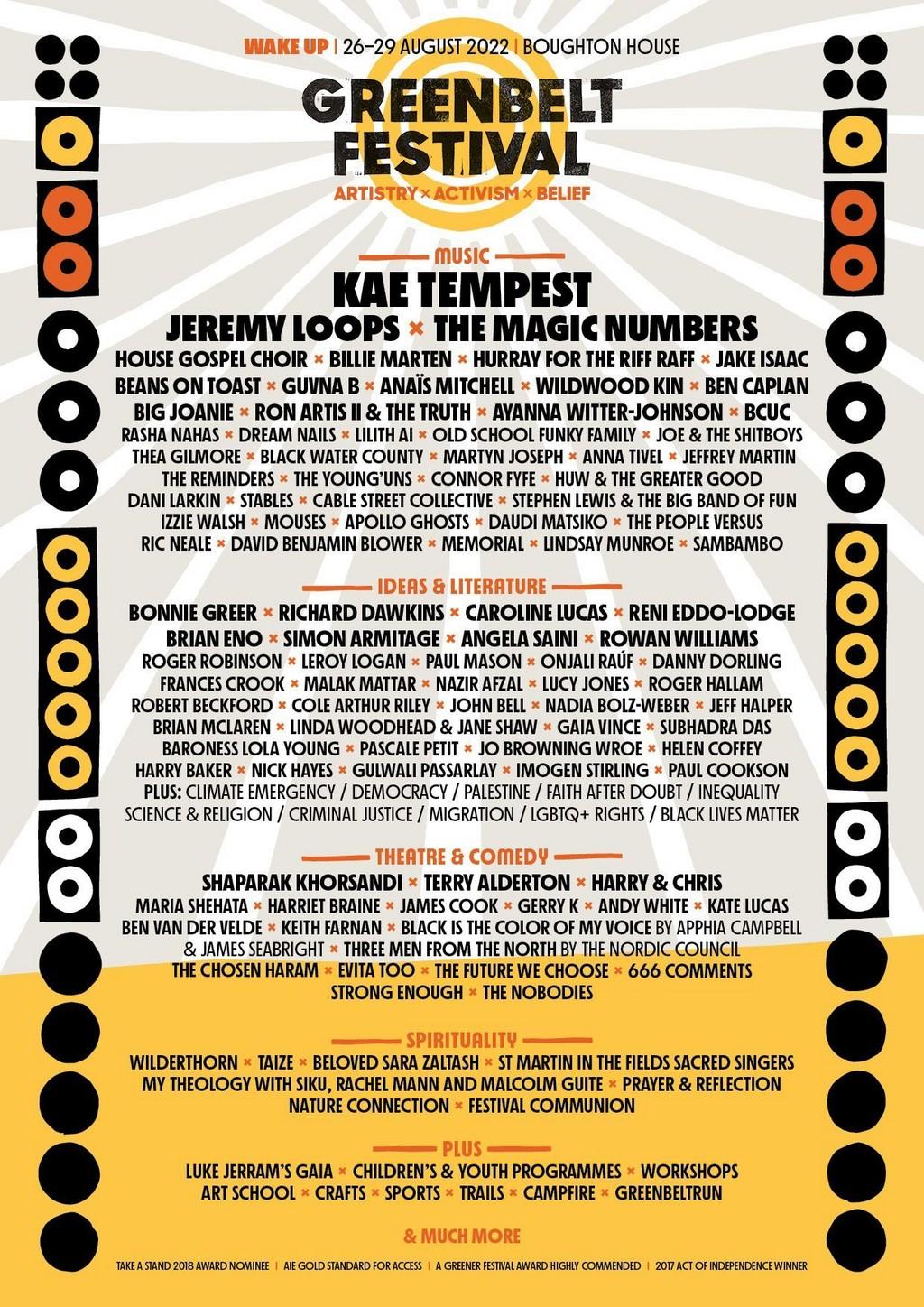 Lineup Poster Greenbelt Festival 2022