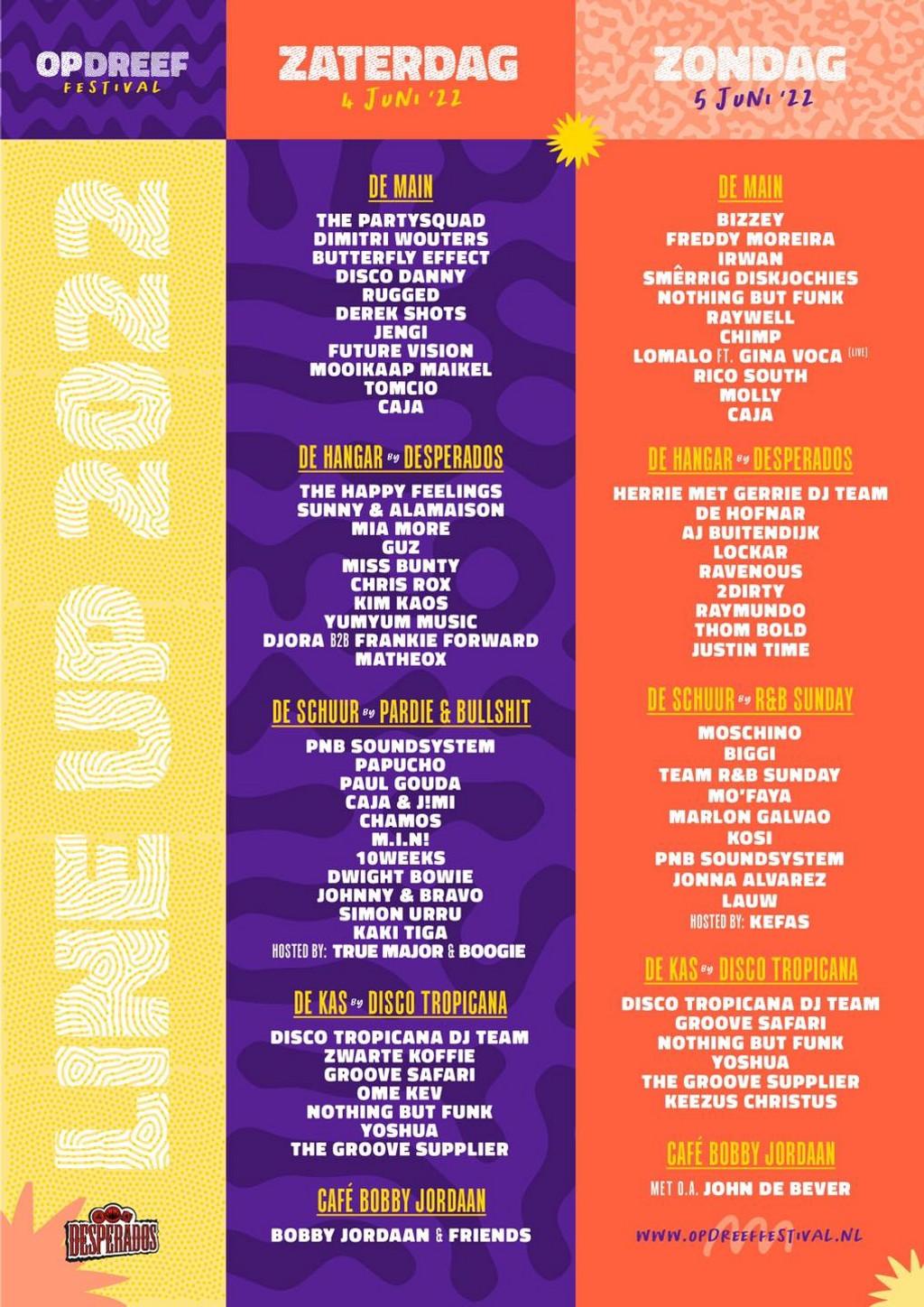 Lineup Poster Op Dreef Festival 2022