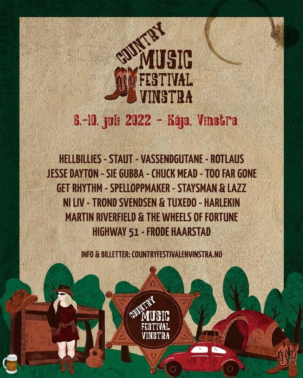 Lineup Poster Country Music Festival Vinstra 2022