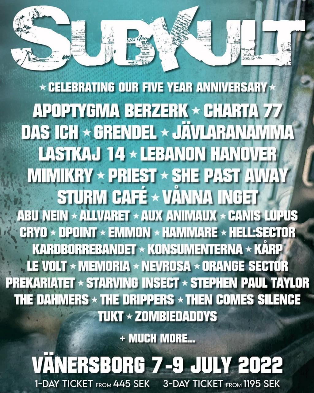 Lineup Poster Subkultfestivalen 2022