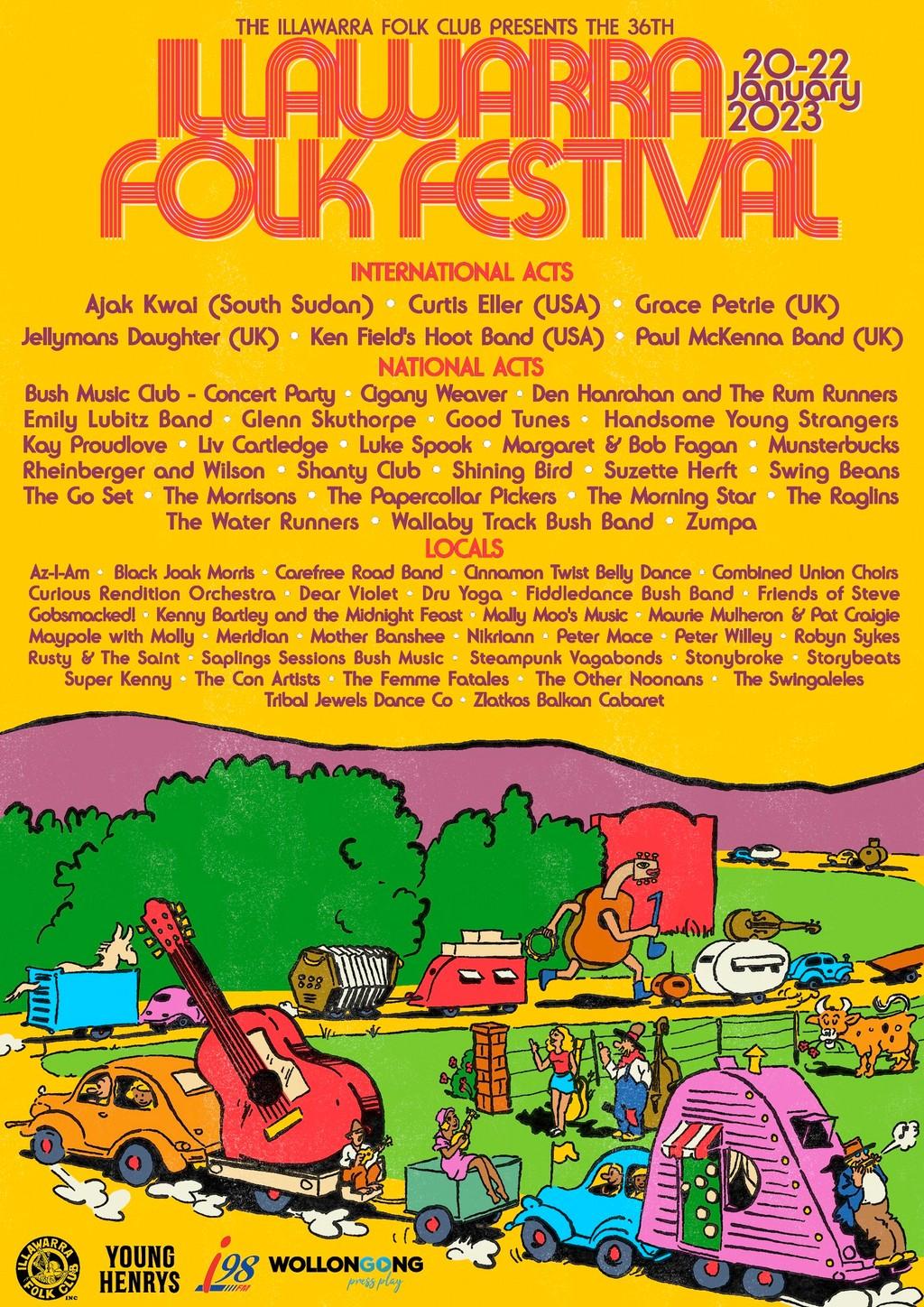 Lineup Poster Illawarra Folk Festival 2023