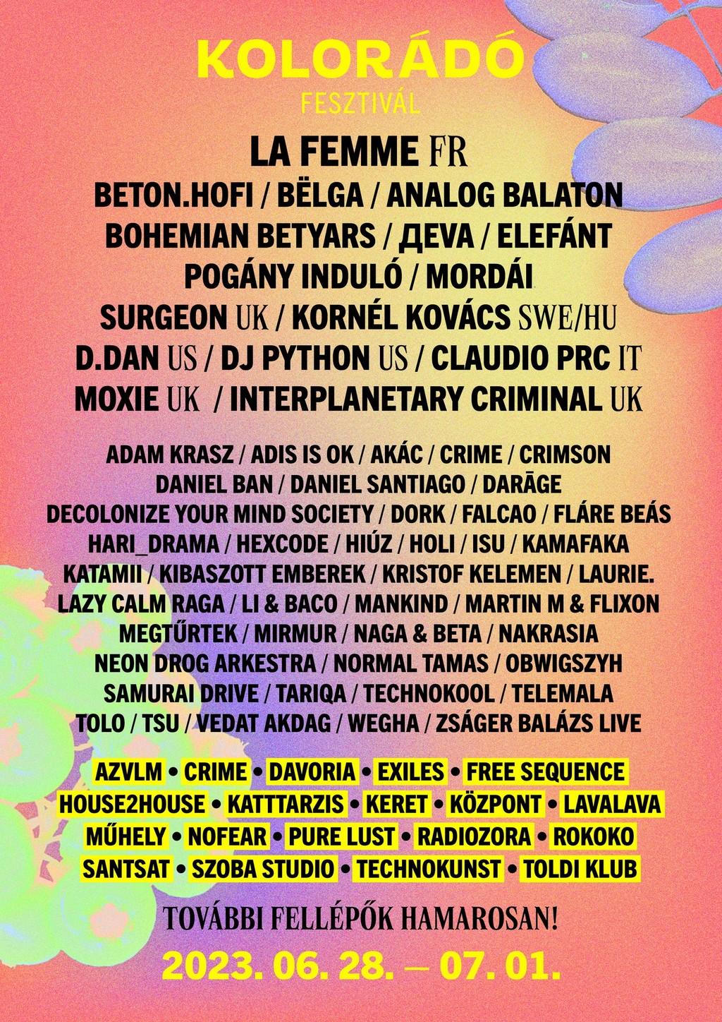 Lineup Poster Kolorádó Festival 2023