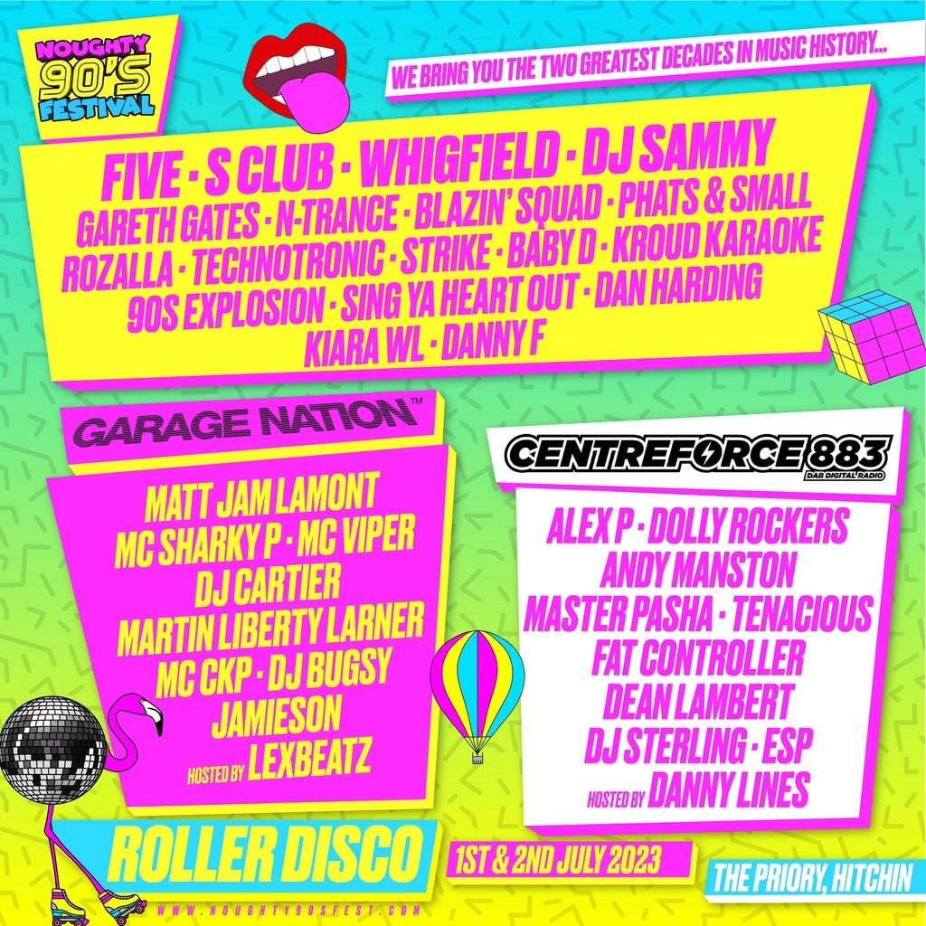 Lineup Poster Noughty 90's Festival Hitchin 2023