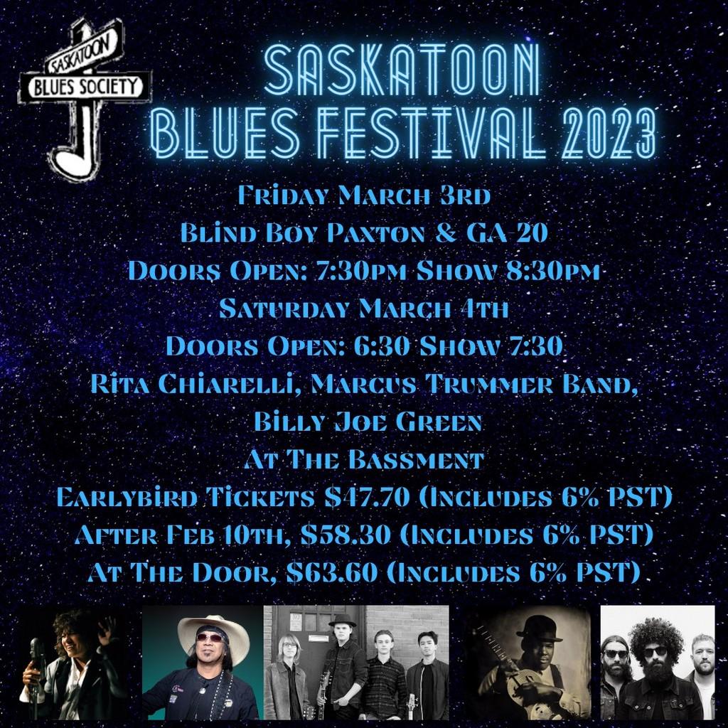 Lineup Poster Saskatoon Blues Festival 2023