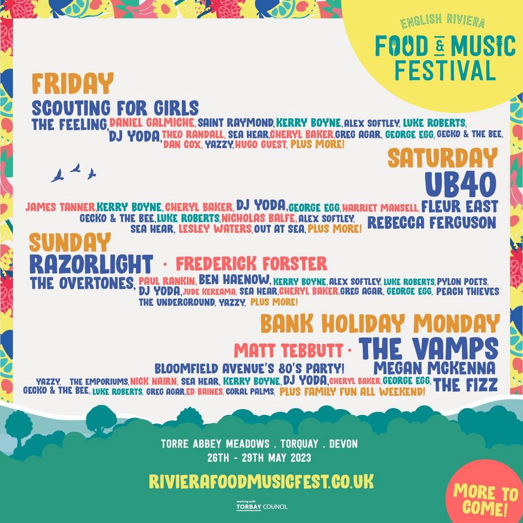 Lineup Poster English Riviera Food & Music Festival 2023