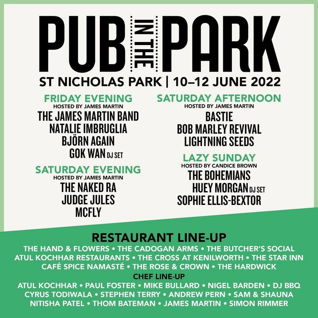 Lineup Poster Pub in the Park Warwick 2022