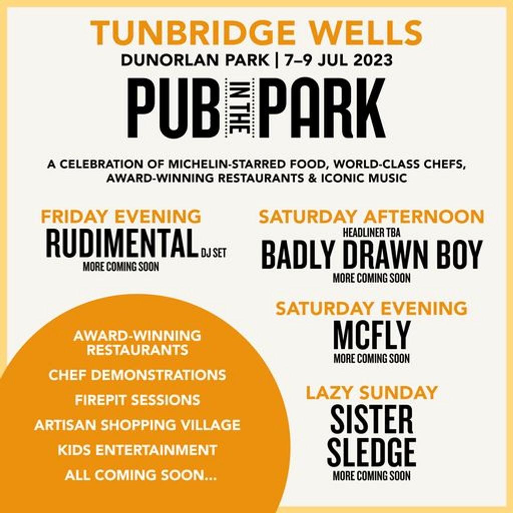 Lineup Poster Pub in the Park Tunbridge Wells 2023