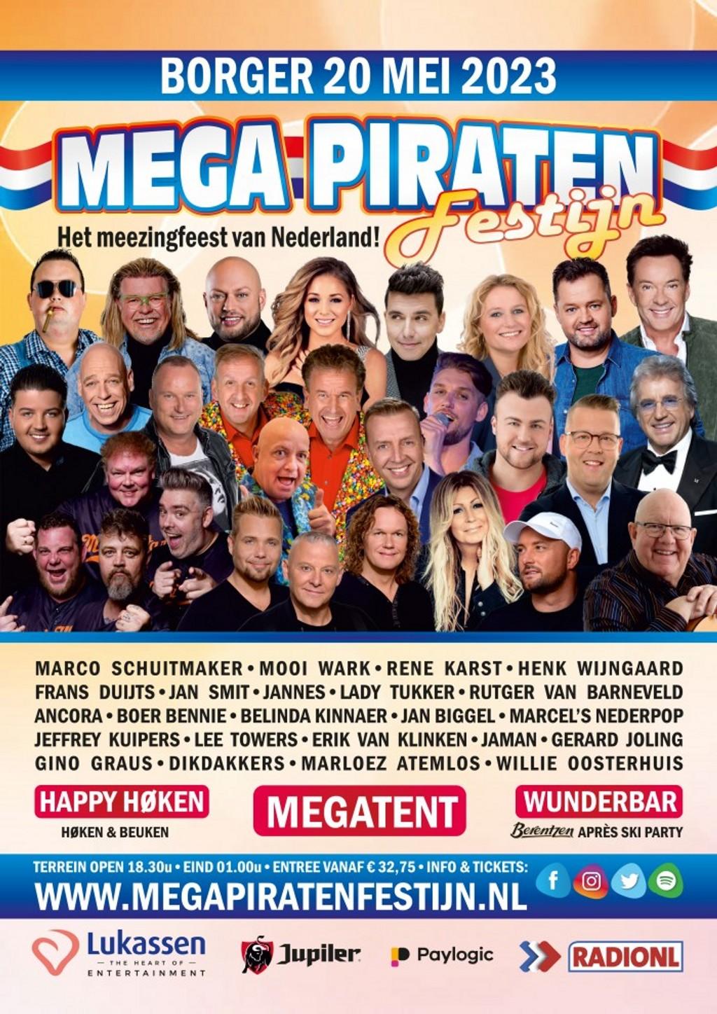 Lineup Poster Mega Piraten Festijn Borger 2023