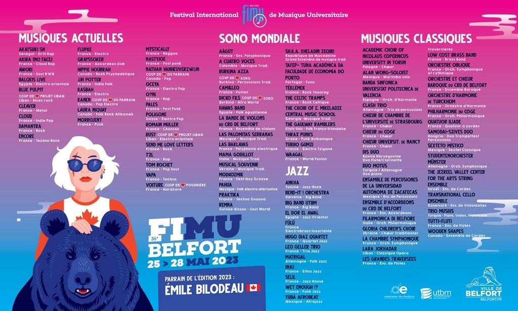 Lineup Poster Festival International de Musique Universitaire (FIMU) 2023