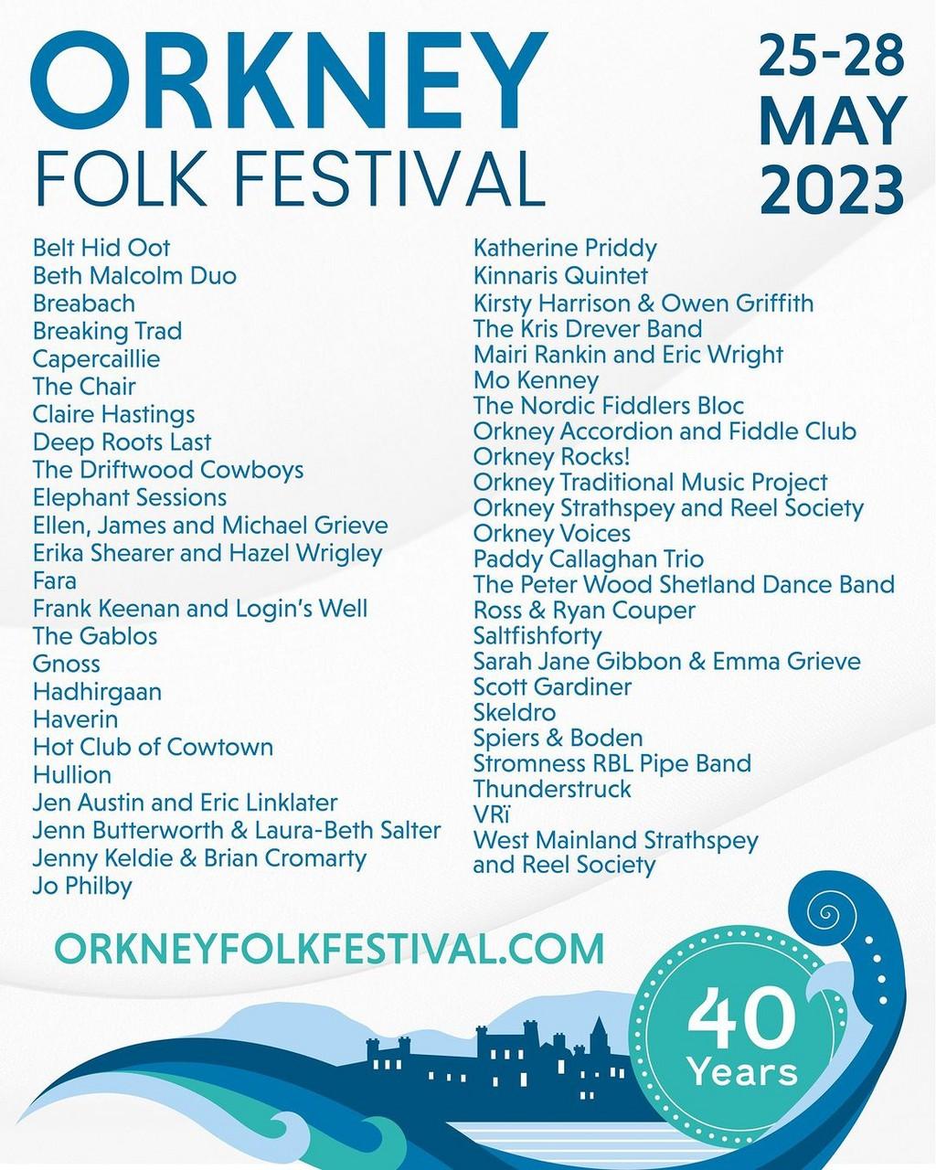 Lineup Poster Orkney Folk Festival 2023