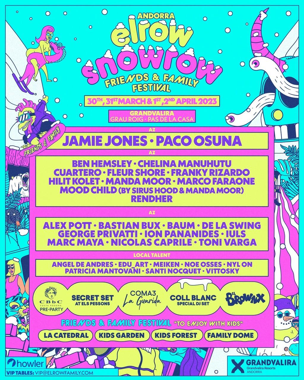 Lineup Poster Elrow Snowrow 2023