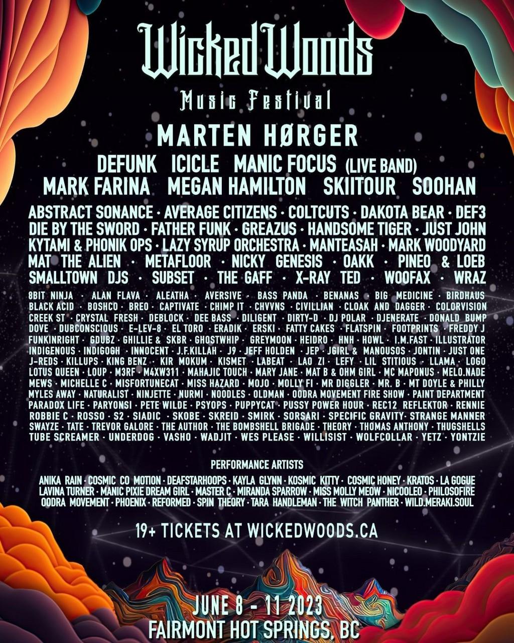 Lineup Poster Wicked Woods Music Festival 2023