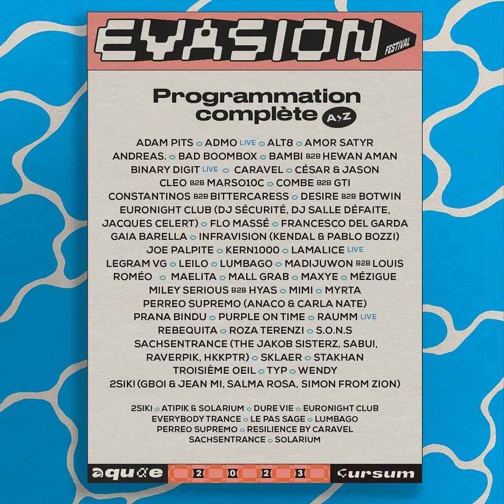 Lineup Poster Evasion Festival 2023