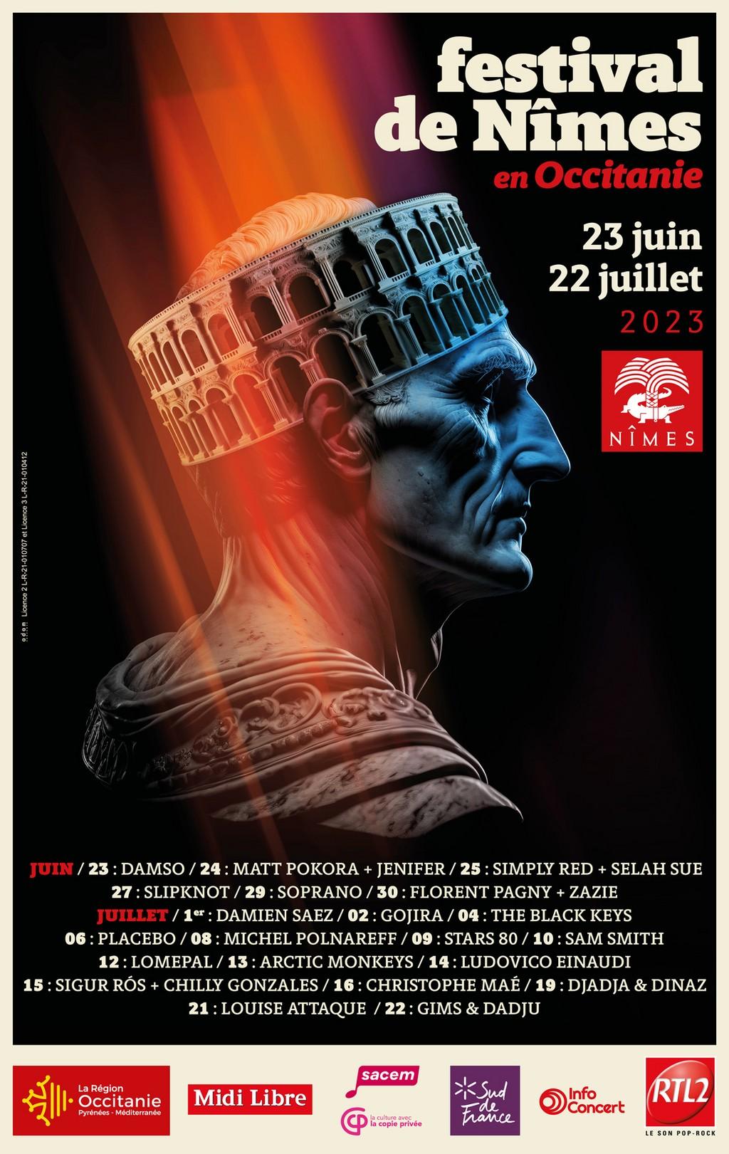 Lineup Poster Festival de Nîmes 2023