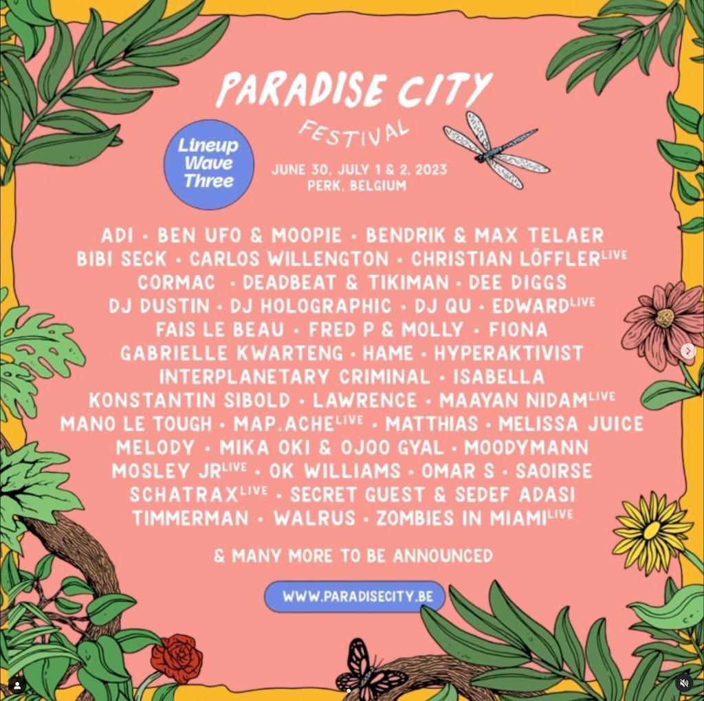 Lineup Poster Paradise City Festival 2023