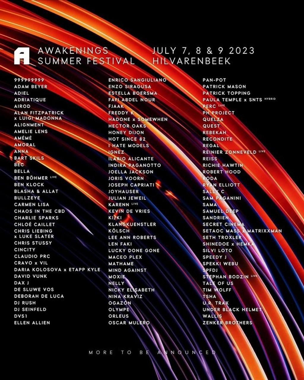 Lineup Poster Awakenings Summer Festival 2023