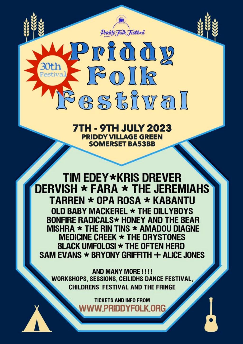 Lineup Poster Priddy Folk Festival 2023