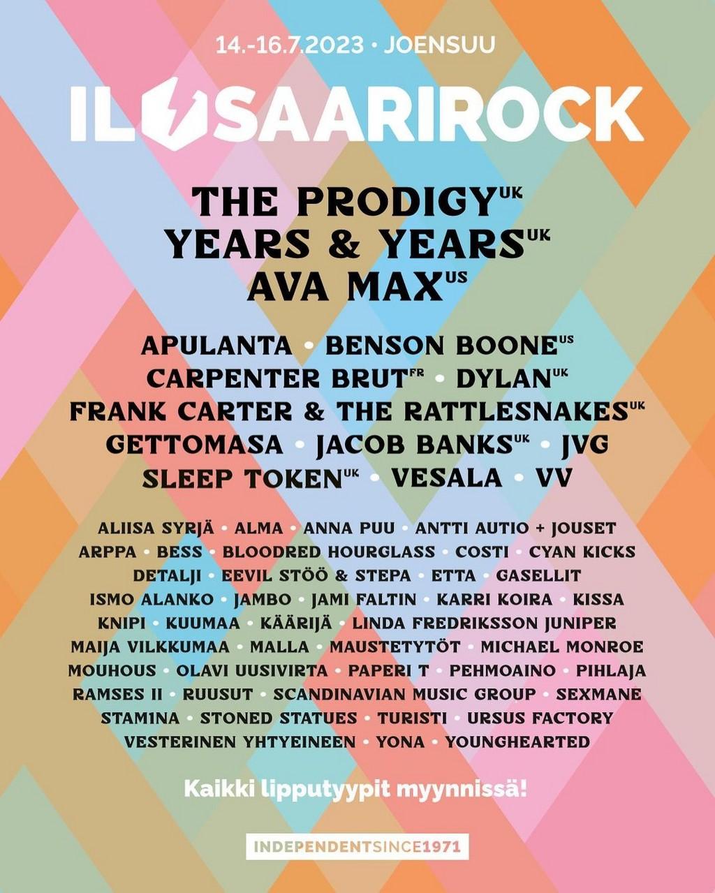 Lineup Poster Ilosaarirock 2023