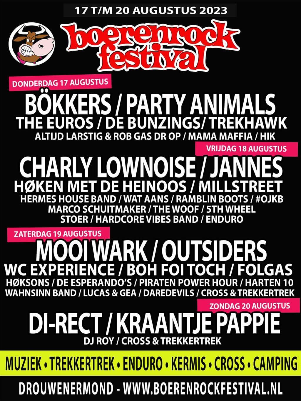 Lineup Poster Boerenrockfestival 2023