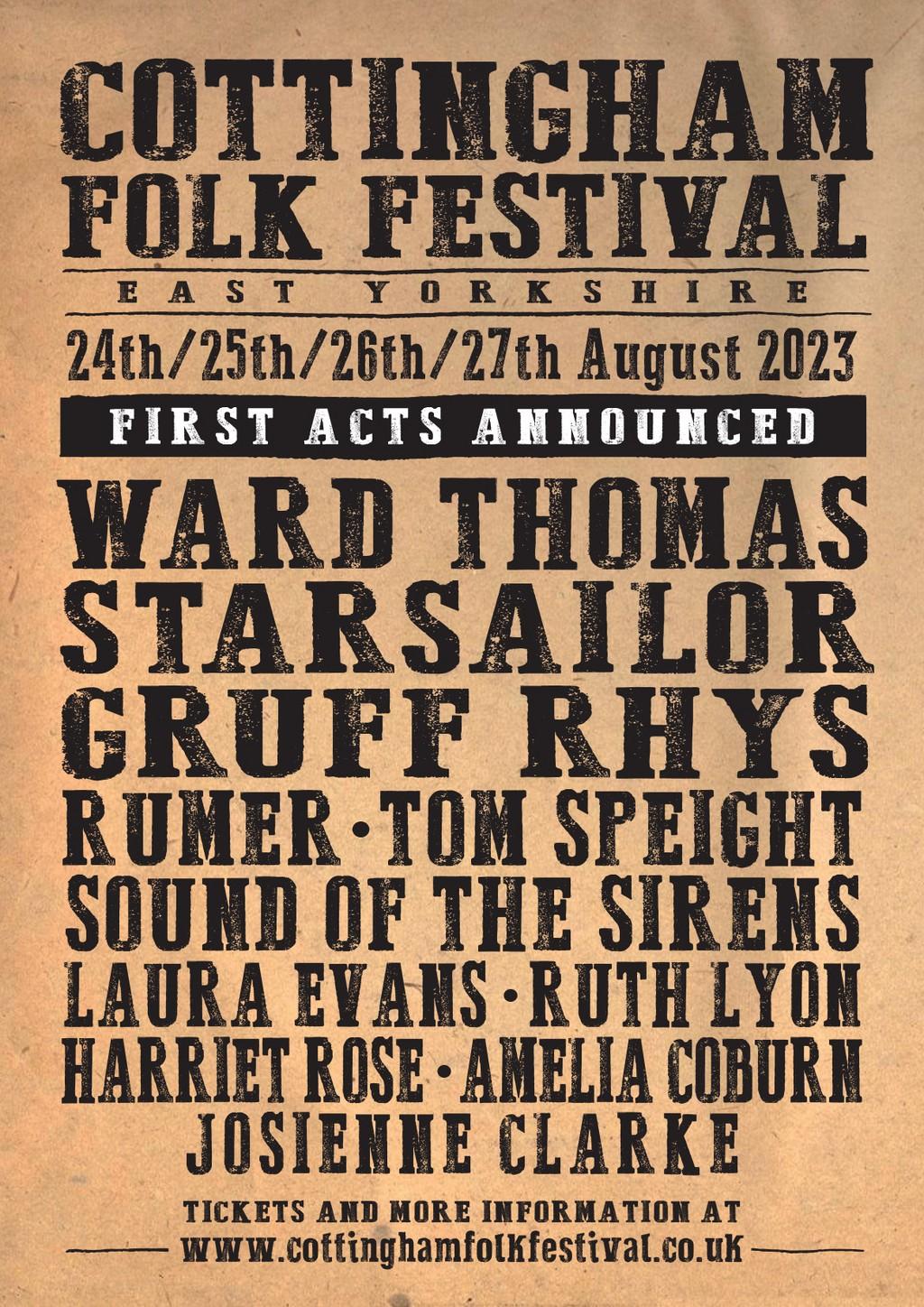 Lineup Poster Cottingham Folk Festival 2023