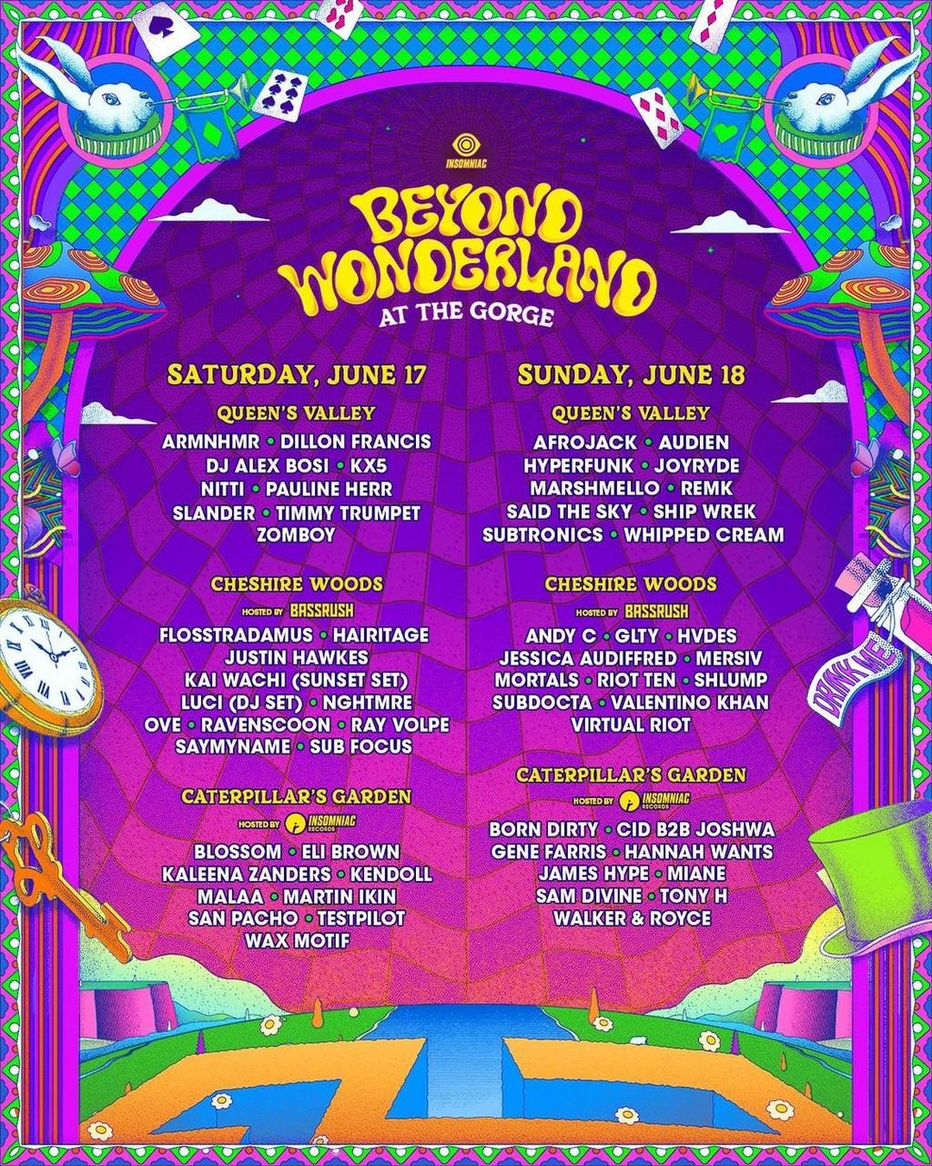 Lineup Poster Beyond Wonderland at The Gorge 2023