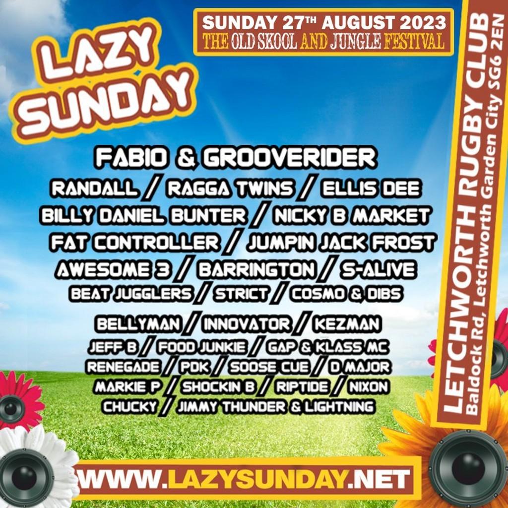 Lineup Poster Lazy Sunday Old Skool & Jungle Festival 2023