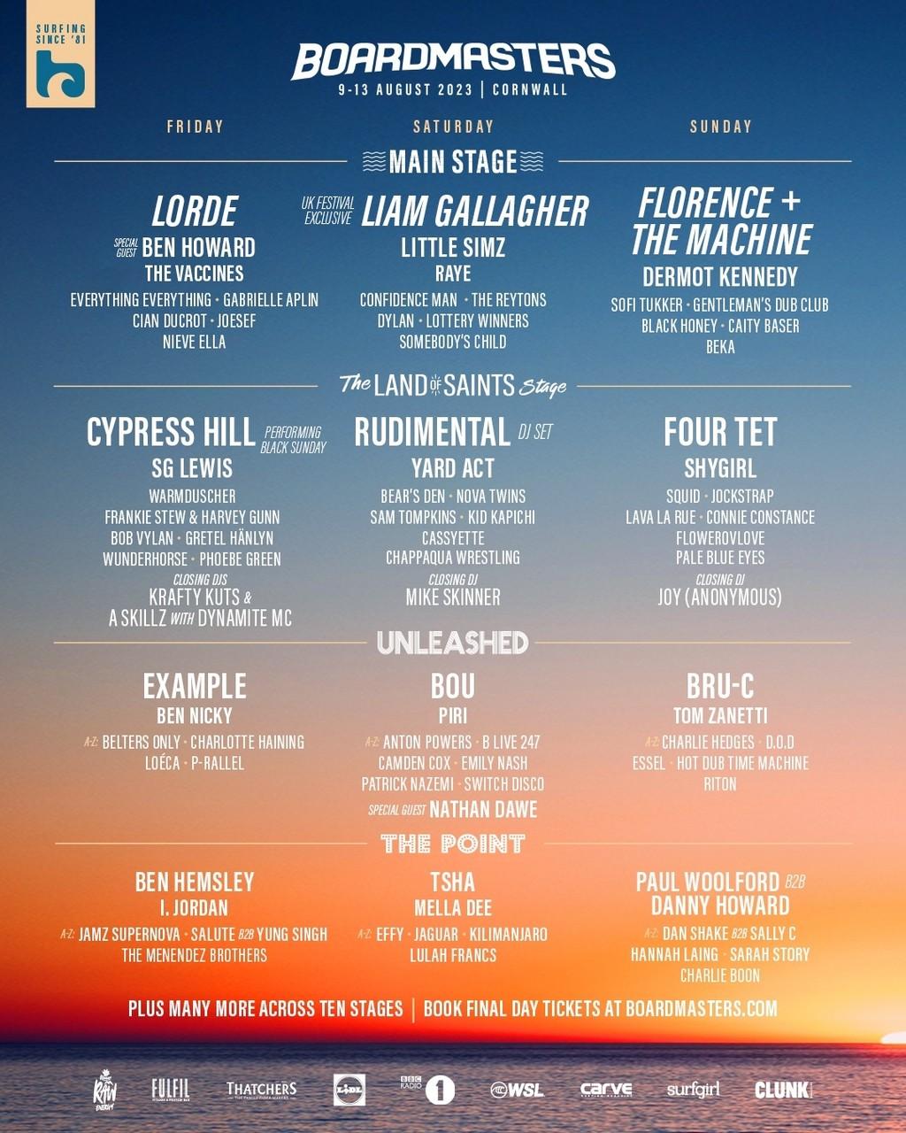 Lineup Poster Boardmasters 2023