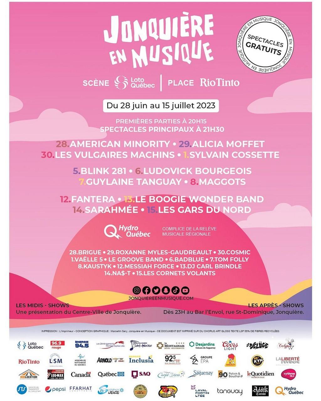 Lineup Poster Jonquière en Musique 2023