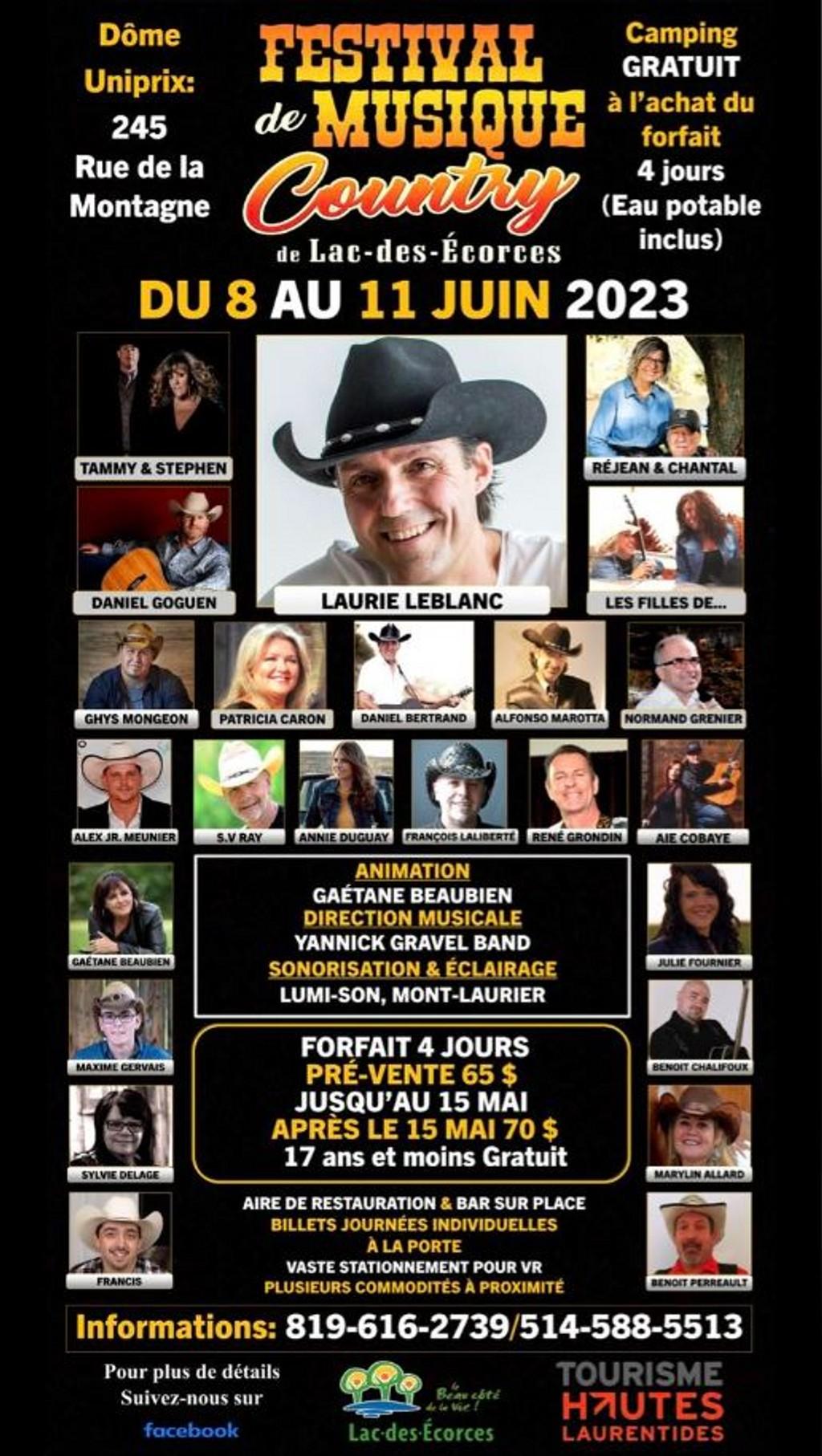 Lineup Poster Festival de Musique Country de Lac-des-Écorces 2023