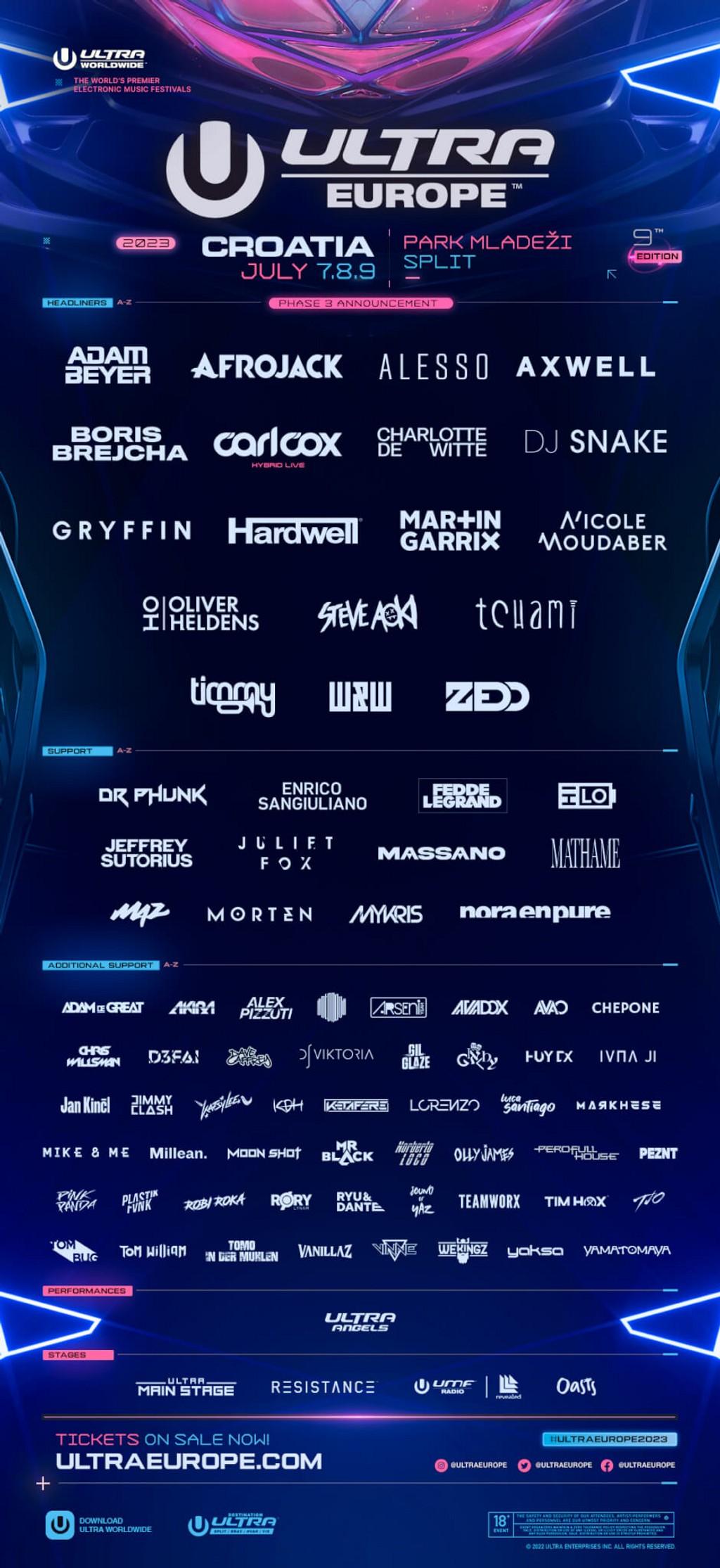 Lineup Poster Ultra Music Festival Europe 2023