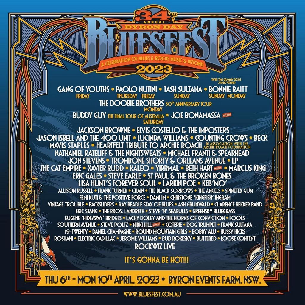 Lineup Poster Byron Bay Bluesfest 2023