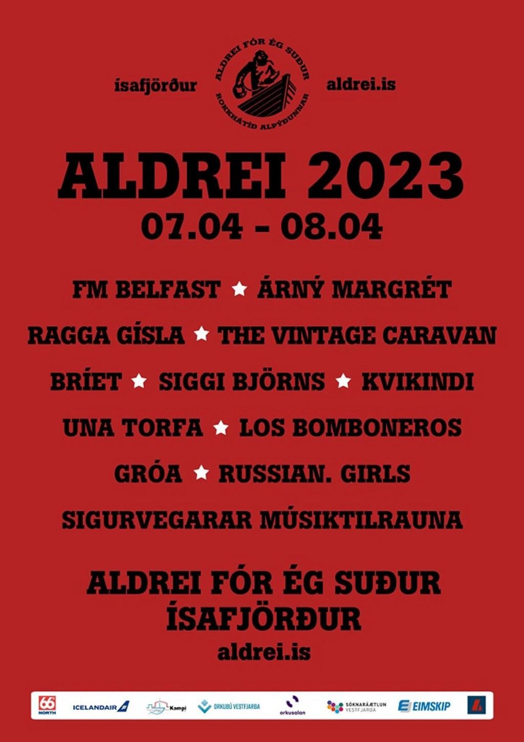 Lineup Poster Aldrei fór ég suður 2023