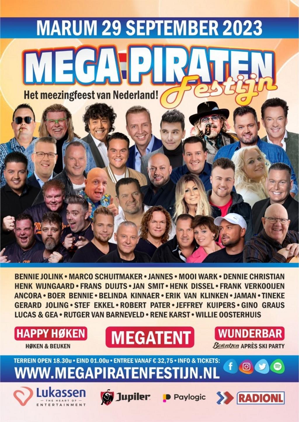 Lineup Poster Mega Piraten Festijn Marum 2023