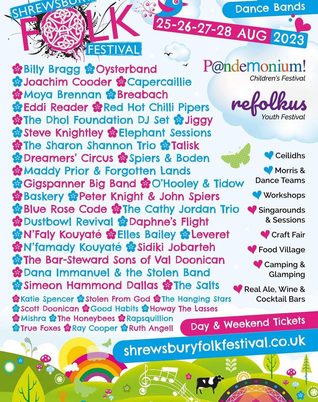 Lineup Poster Shrewsbury Folk Festival 2023