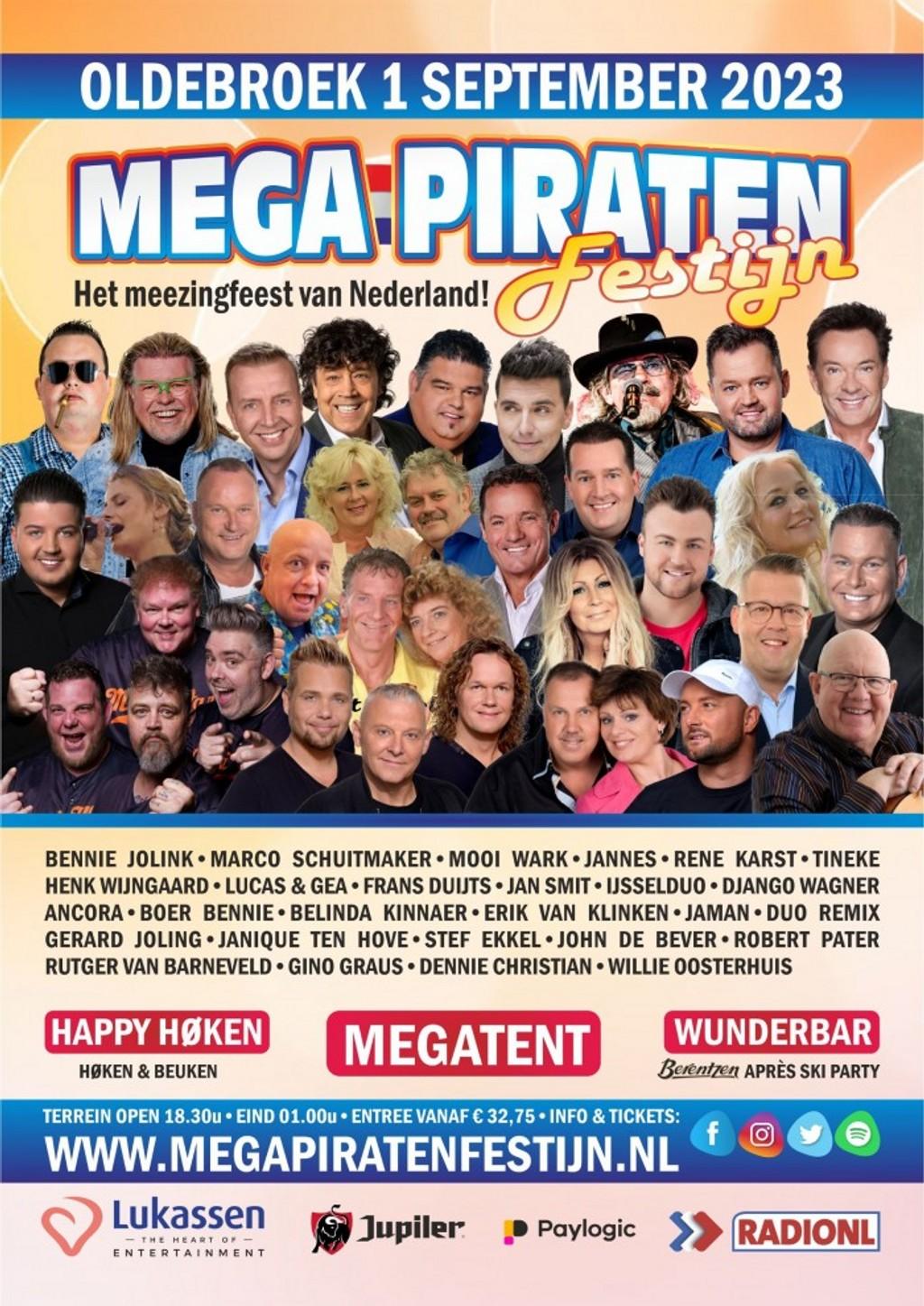 Lineup Poster Mega Piraten Festijn Olderbroek 2023