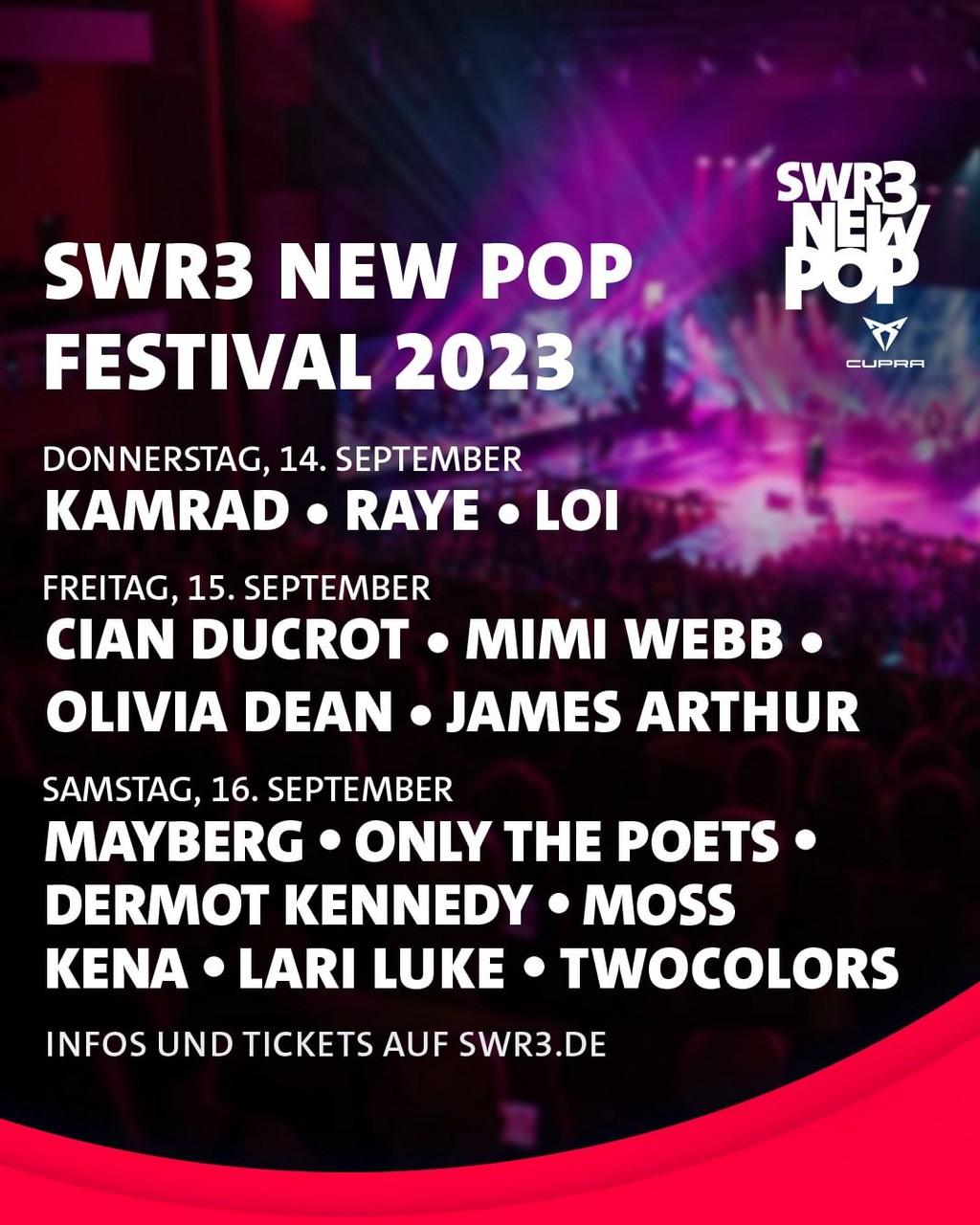 Lineup Poster SWR3 New Pop Festival 2023