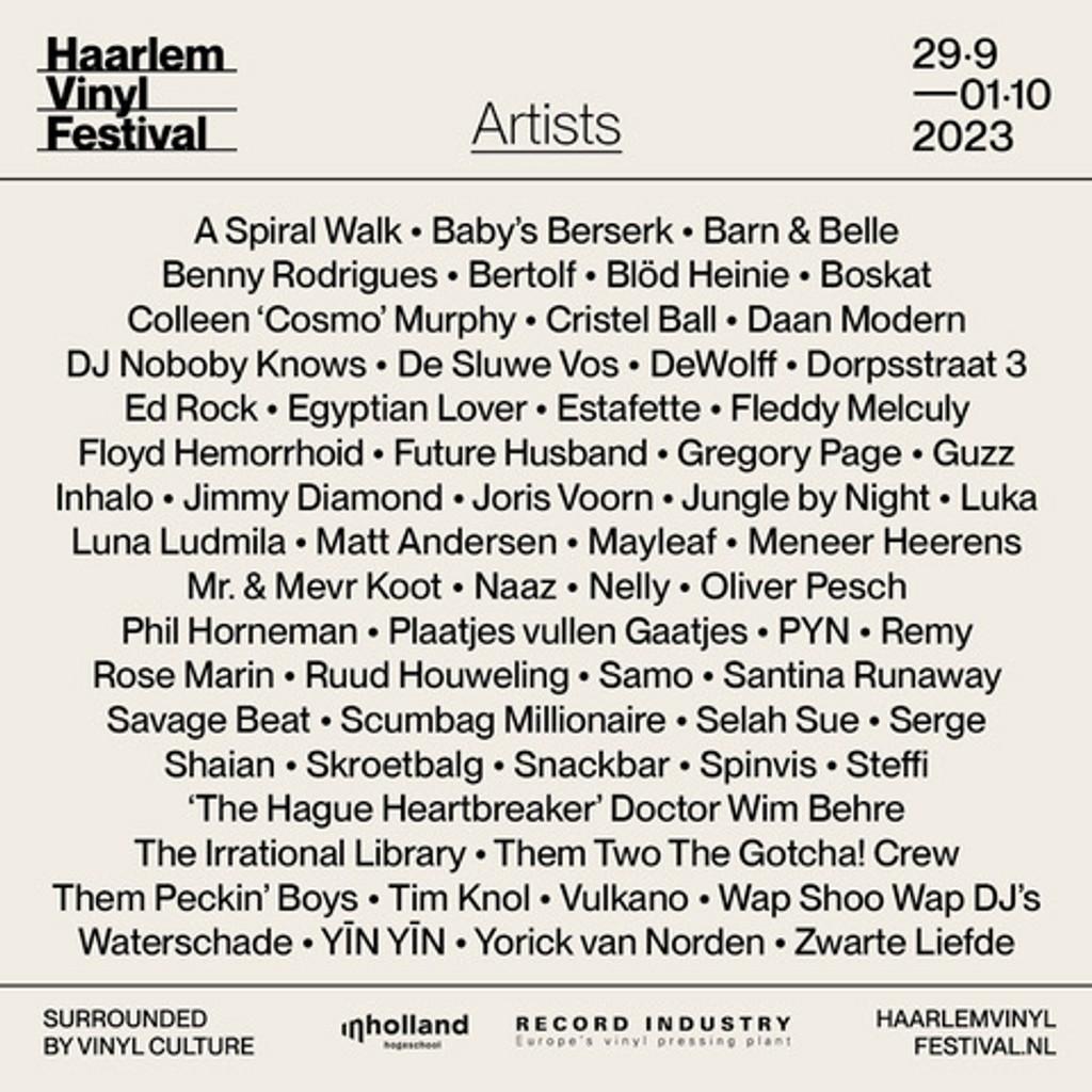 Lineup Poster Haarlem Vinyl Festival 2023