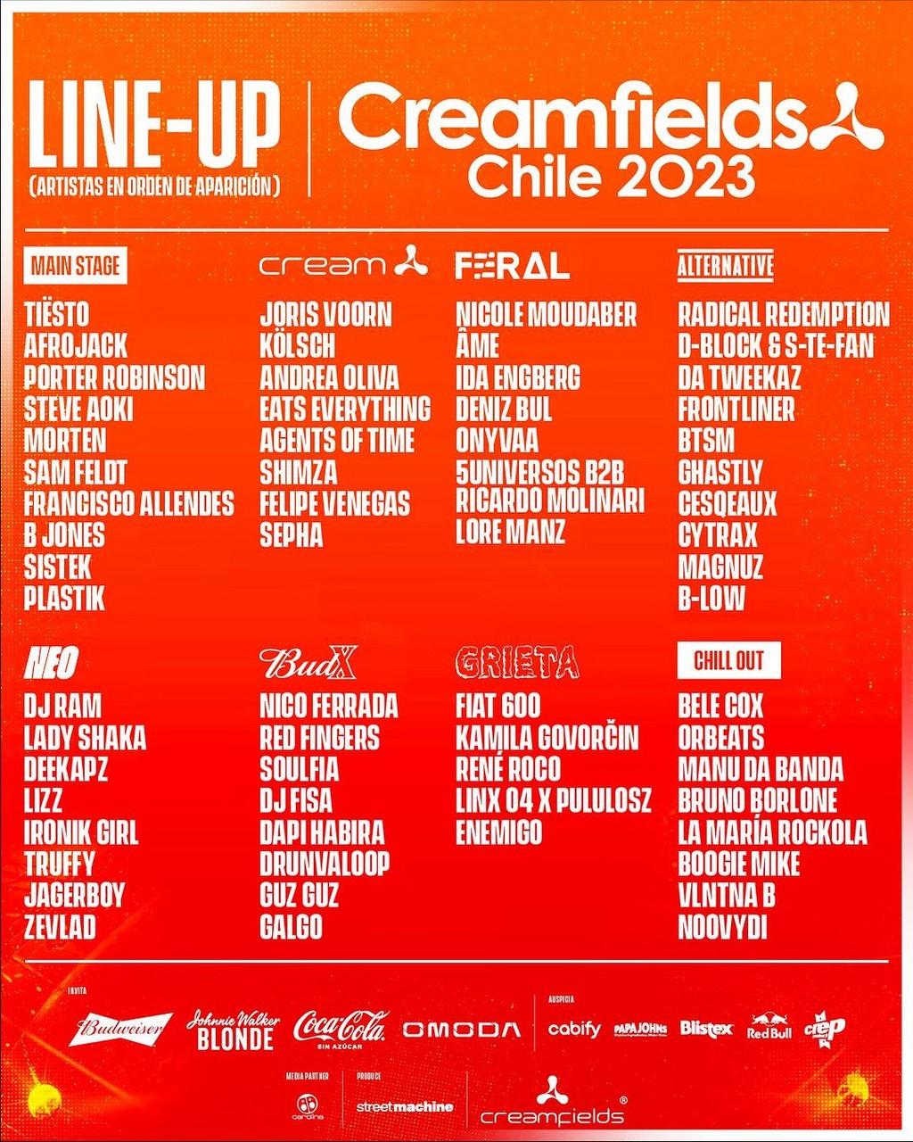 Lineup Poster Creamfields Chile 2023