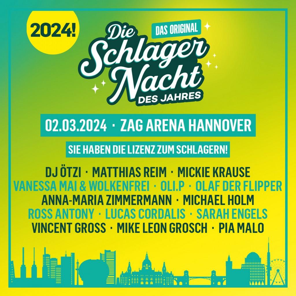 Lineup Poster Die Schlagernacht des Jahres Hannover 2024