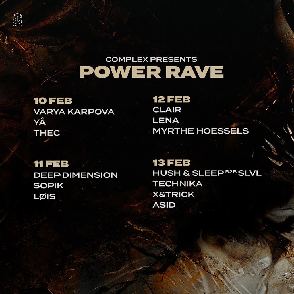 Lineup Poster Complex presents Power Rave 2024