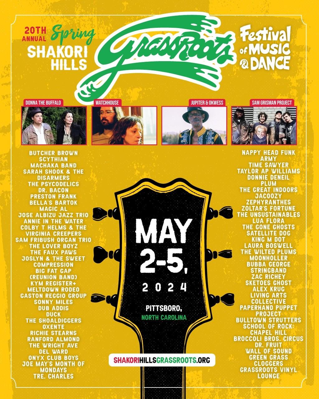 Lineup Poster Spring Shakori Hills GrassRoots Festival 2024