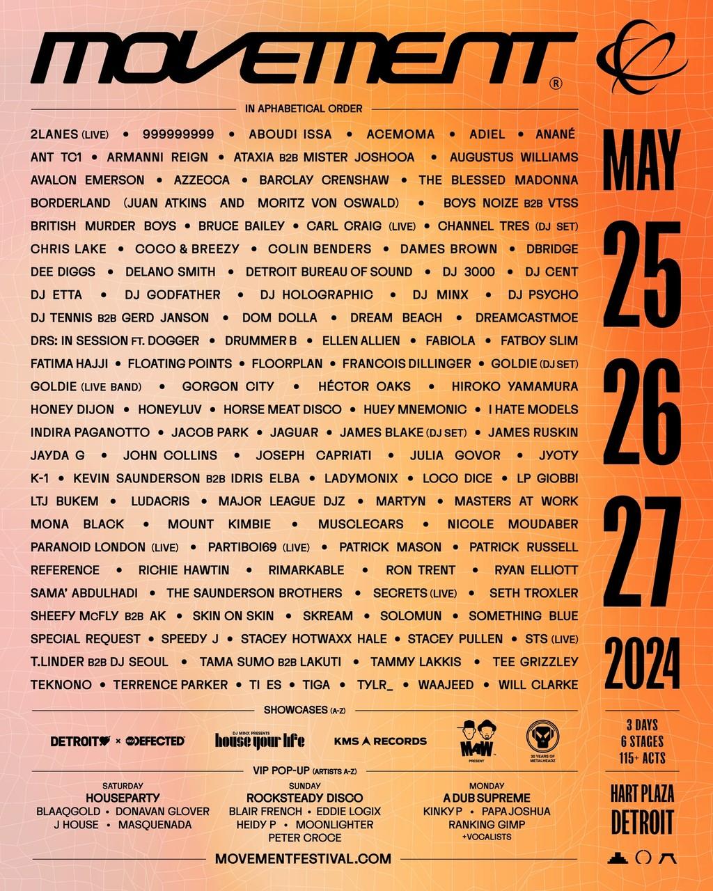 Lineup Poster Movement Electronic Music Festival 2024