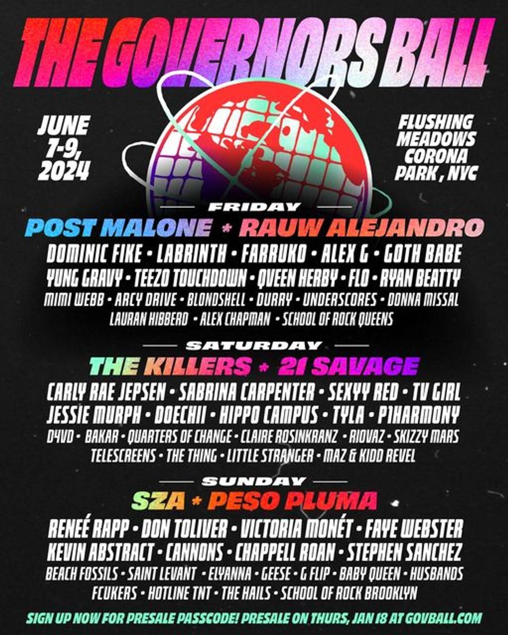 Lineup Poster The Governors Ball 2024