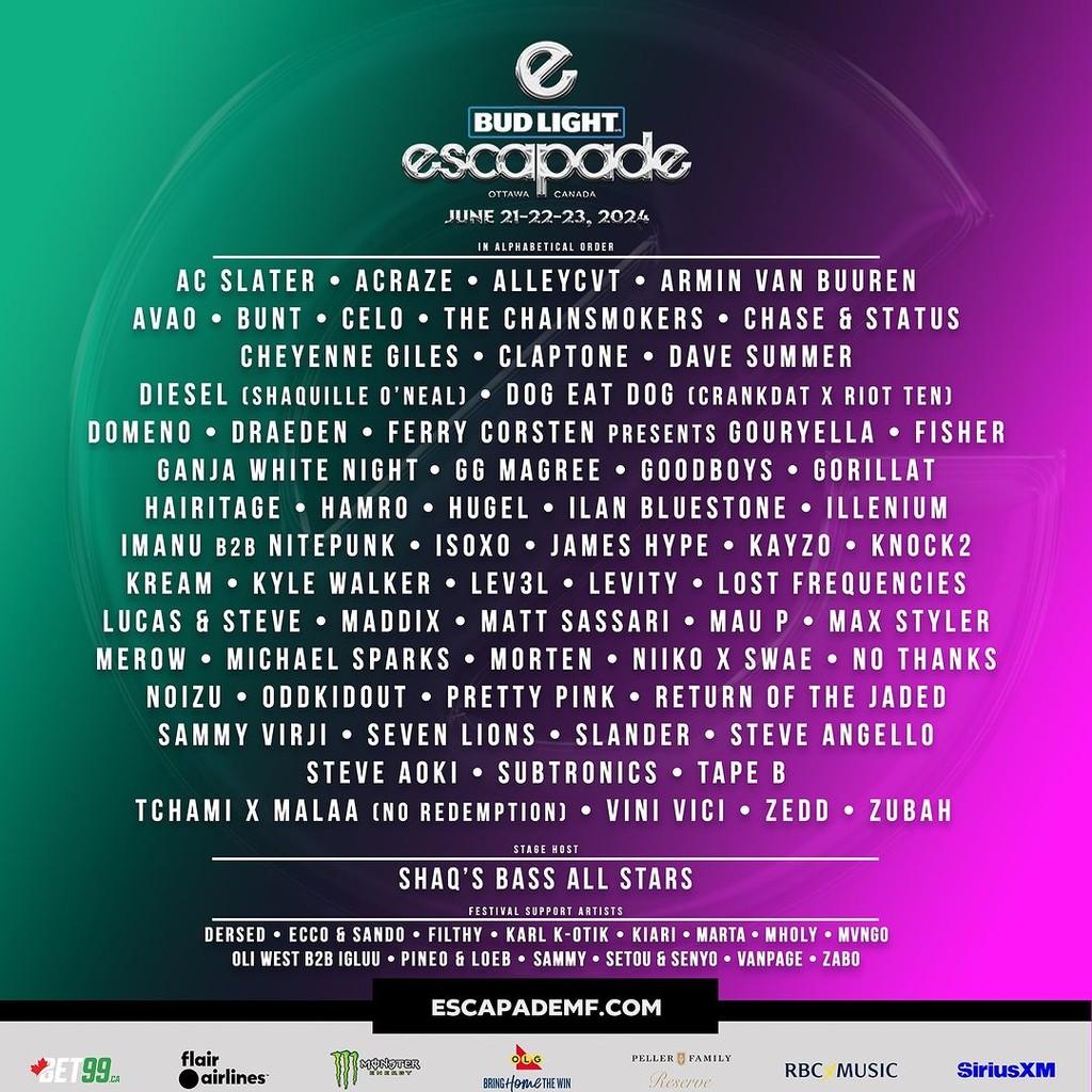 Lineup Poster Escapade Music Festival 2024